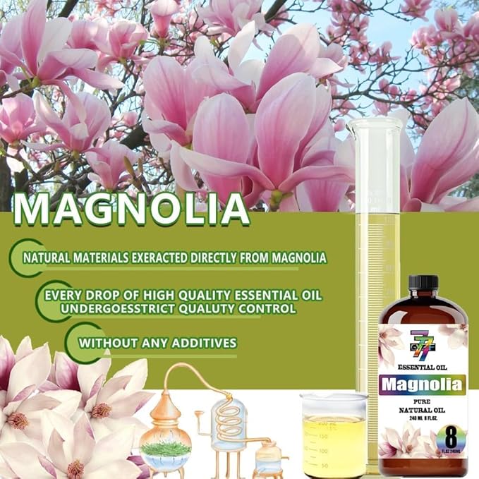 Magnolia Essential Oil - GV77ZF Magnolia Oils for Diffusers, Humidifiers, DIY Candles, Soap, Cleaning, Home, Office, Yoga, Massage, Gifts - 8 fl oz (240 ml)