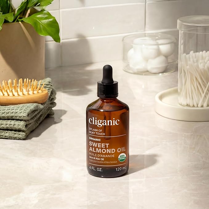 Cliganic Organic Sweet Almond Oil, 100% Pure - for Skin & Hair, Nourishing Carrier Oil for Face & Body
