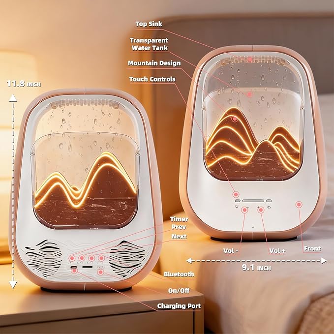 8-in-1 White Noise Sound Machine with Aroma Diffuser, Rain Sound Machine for Sleeping, Stress Relief, Waterfall Sound Machine Night Light Timer for Bedroom Office Home Decor, Amber