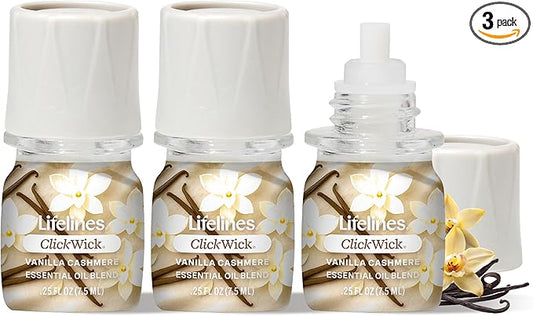 Lifelines ClickWick Essential Oil Blends for Lifelines Diffusers, 3-Pack Vanilla Cashmere Set – Essential Oil Blend Refill for Candle, Plant & Shower Aromatherapy Diffuser – Fragrance for Diffusers