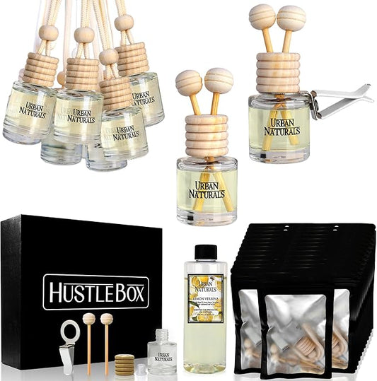 Lemon Verbena Hanging Car Air Freshener and Essential Oil Diffusers with Vent Clips - 25-Pack Automobile Aromatherapy Diffuser Bottles - Kit Ideal for Resale, Gifts & Party Favors