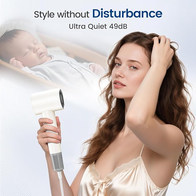 Hair Dryer with 150000 RPM High Speed 1400w Motor for 1-5min Fast Dry, 3 Heat/Cool Wind Level & 49db Low Noise,1.5 Billion Plasma & Industry-Leading Strong Magnetic Nozzle Diffuser Travel Blow Dryer
