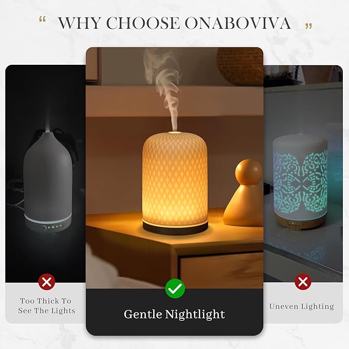 Essential Oil Diffuser - 2.4MHz Ultrasonic Ceramic Diffuser with Pulse/Continuous Mist & Night Light, Waterless Auto-Off, Silent Aromatherapy Diffuser for Home, Office, Yoga, Spa, Gifts & Home Decor.