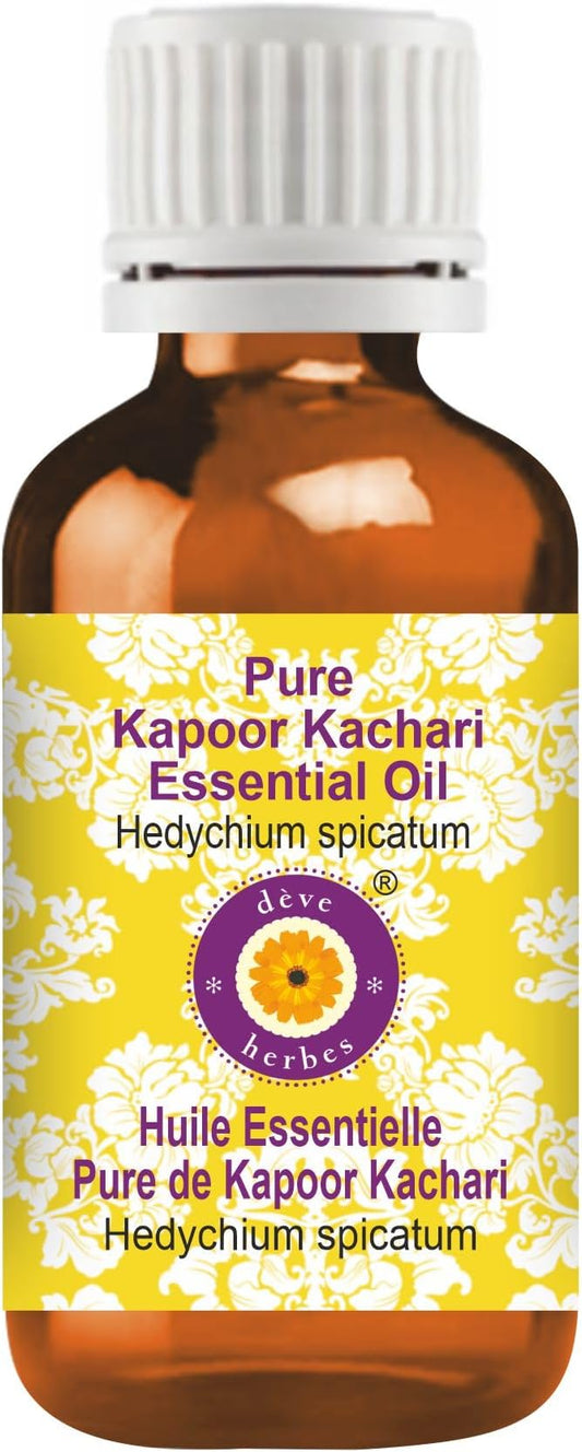 Deve Herbes Pure Kapoor Kachari Essential Oil (Hedychium spicatum) Steam Distilled 50ml (1.69 oz)