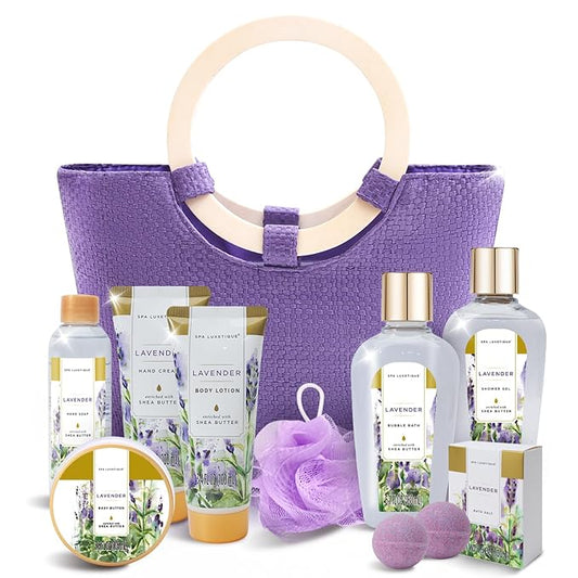 Spa Luxetique Bath Sets for Women Gifts - 10 Pcs Lavender Spa Kit, Self Care Kit for Her, Birthday, Anniversary, Holiday, Mother's Day Gifts for Her, Mother, Girlfriends, Wife