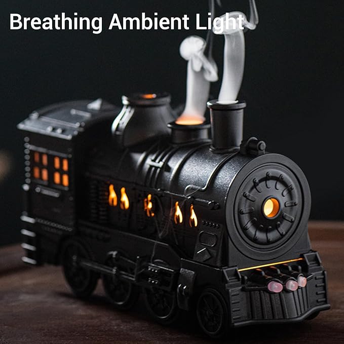 Heayzoki Train Humidifier 300ML Essential Oil Diffuser, Cool Mist Humidifier Dual Spray Modes with Night Light for Relaxation Home Decor Bedroom Desk (Black)