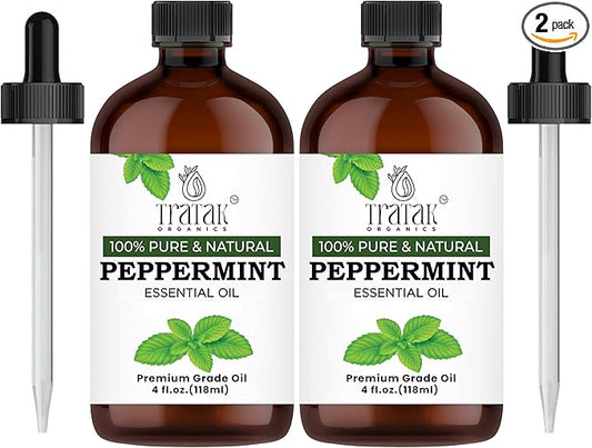 Peppermint Essential Oil - 100% Pure and Natural Oil with Premium Glass Dropper - Undiluted Essential Oil for Aromatherapy, Diffuser, Hair Care, Skin Massage and DIY's | 4 fl oz (Pack of 2)