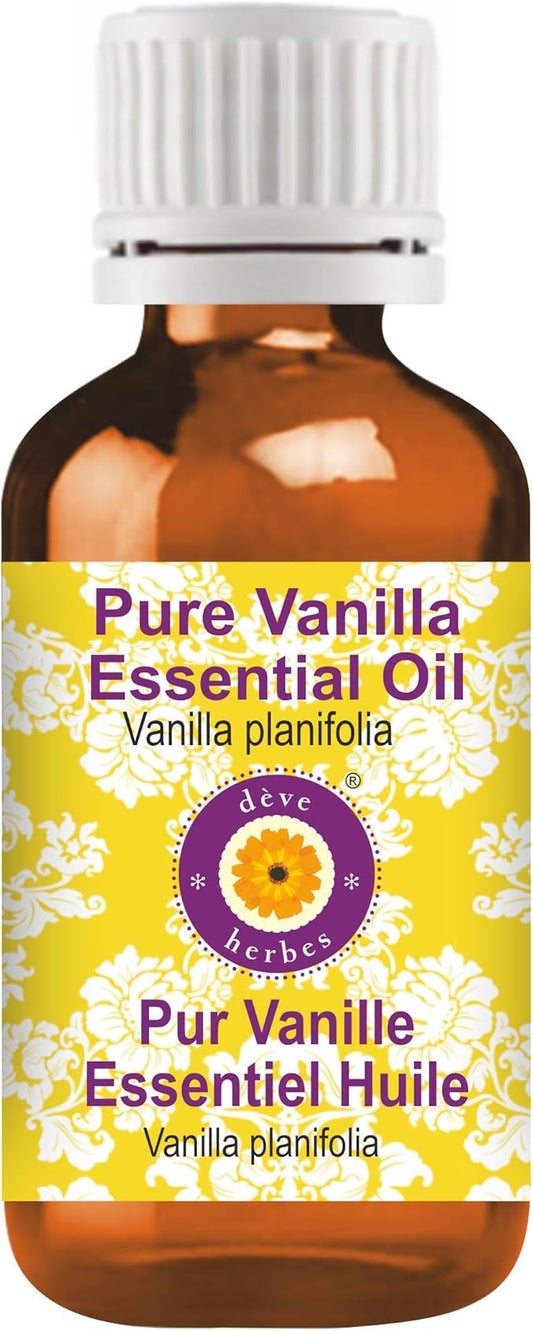 dève herbes Vanilla Essential Oil (Vanilla planifolia) Pure | Non-Sticky | Non-Greasy | Lightweight | Men & Women | All Skin Types | Steam Distilled 30ml (1 oz)