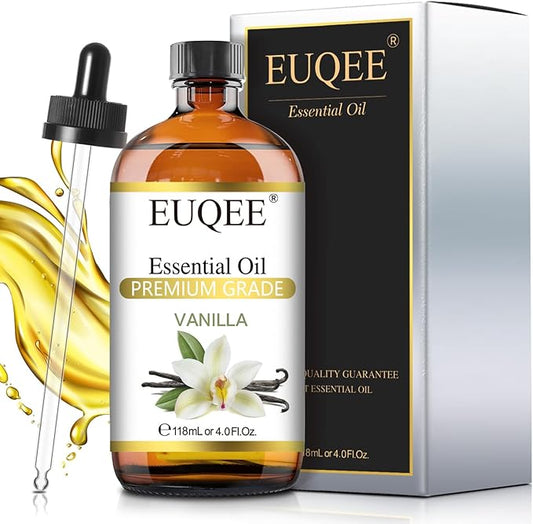 EUQEE 118ml Vanilla Essential Oil, Pure Vanilla Fragrance Essential Oil for Diffuser, Massage, DIY Soap,Candle Making, Skin & Hair Care - 4.0 Fl Oz