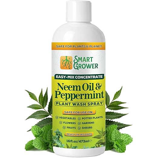Neem Oil Spray for Plants with Peppermint Oil – for Indoor & Outdoor Plants, Gardens, & Houseplants– Best Value Refill 16 oz Concentrate Makes 2 Gallon RTU