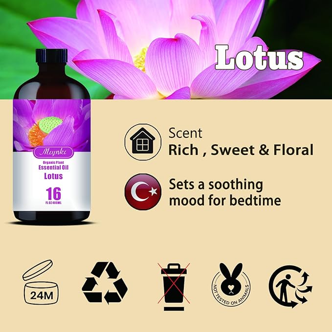 Lotus Essential Oil – MLYNKL Lotus Oils 16.33 fl oz for Diffusers, Humidifiers, Massage, DIY Candles, Soap, Cleaning, Home, Yoga, Office, Gifts - 490 ml