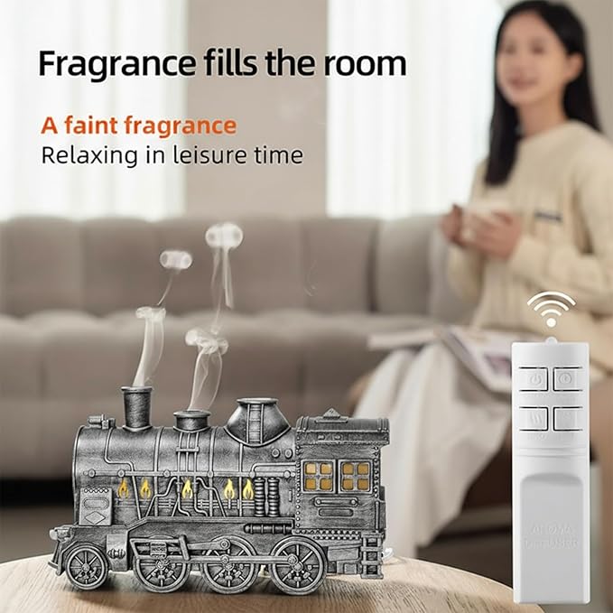 Retro Train Essential Oil Diffuser Humidifier 300ML - Steam Engine Cool Mist Humidifier with Dual Mist Modes & Auto Shut-Off, Quiet Aromatherapy Diffuser with Night Light for Home Office Decor