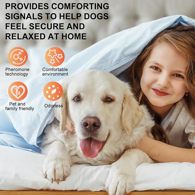 Dog Calming Pheromone Diffuser Kit - 1 Diffuser + 4×48ml Refills | Anxiety Relief for Dogs, Stress & Calming for Separation, Thunder, New Environments