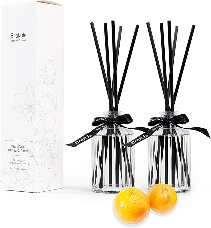Brakula 2 Pack Fragrance Reed Diffuser, 118ML Grapefruit Diffuser Set with 10 Black Fiber Sticks, Air Freshener for Bedroom & Bathroom & Office Decor
