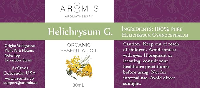 ArOmis Organic Helichrysum Gymnocephalum Essential Oil - Helichrysum G. - Unique Curcumene and Eugenol-Rich Aroma - 100% Pure & Undiluted - 30ml (1 fl oz)