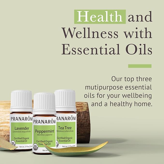 Pranarom - Top 3 Essential Oil Kit (3-Pack of 5ml) - Lavender, Tea Tree, and Peppermint Essential Oils - 100% Pure Essential Oil | USDA and ECOCERT Certified Organic