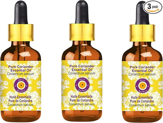 Deve Herbes Pure Coriander Essential Oil (Coriandrum sativum) with Glass Dropper Steam Distilled (Pack of Three) 100ml X 3 (10 oz)