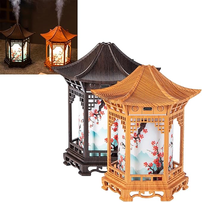 Zen Pavilion Lantern Aroma Diffuser & Night Light, 160ml Diffuser, Dual Mist Modes, Chinese Zen Garden Humidifier, Warm & White Light for Sleep, Yoga, Meditation & Spa(Mix)