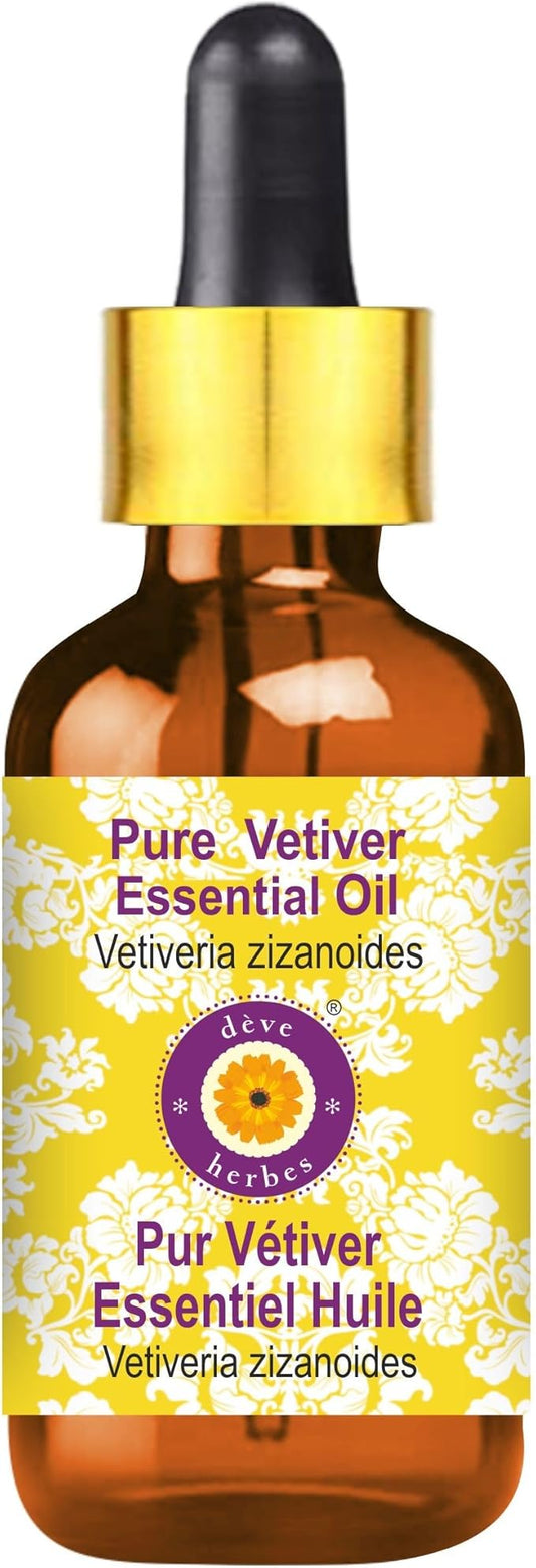 dève herbes Pure Vetiver Essential Oil (Vetiveria zizanoides) with Glass Dropper Steam Distilled 5ml (0.16 oz)