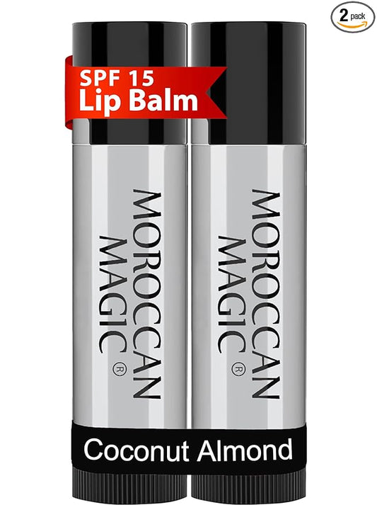 Moroccan Magic Coconut Almond SPF 15 Lip Balm | Argan Oil & Essential Oils | Family Owned | Cruelty Free | 2 Pack