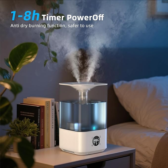 PKBD 6L Humidifier for Bedroom Large Room Home, 800ft² Wide Coverage, 26dB Quiet,Easy Top Fill, Quickly & Evenly Humidify, Real-Time Humidity Monitoring and Anti-dry Burn, White