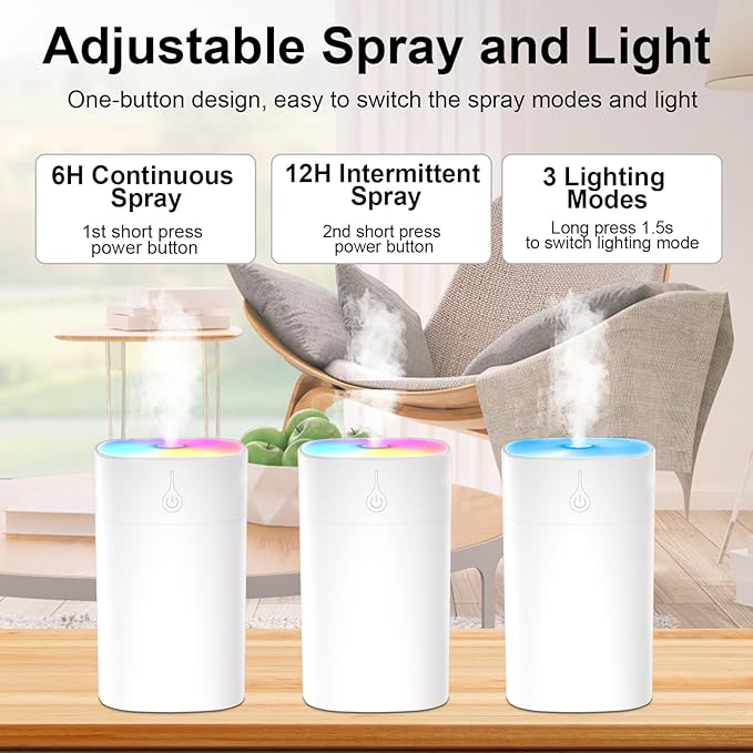 400ml Small Diffuser - Small Oil Diffuser for Desk, Portable Mini Humidifier Aromatherapy Diffusers with 2 Spray Modes, Waterless Auto-Off Essential Oil Diffusers with 7-Color Night Light for Bedroom