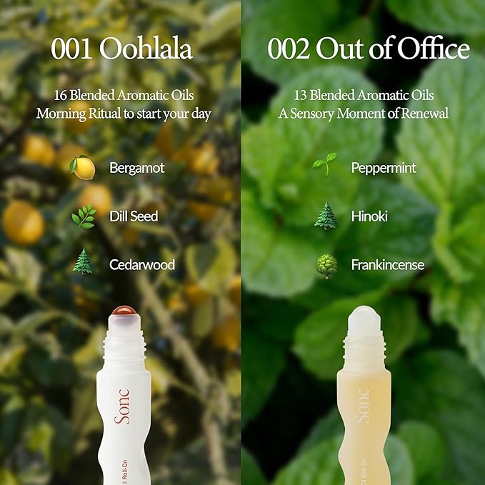 Sonc Botanical Aroma Oil Roll-On Duo Kit (Pack of 2) (Duo KIT I : 001 Oohlala + 002 Out of Office) | Bergamot + Peppermint | Dual Portable Aroma Oils for Mood, Rest & Daily Rituals