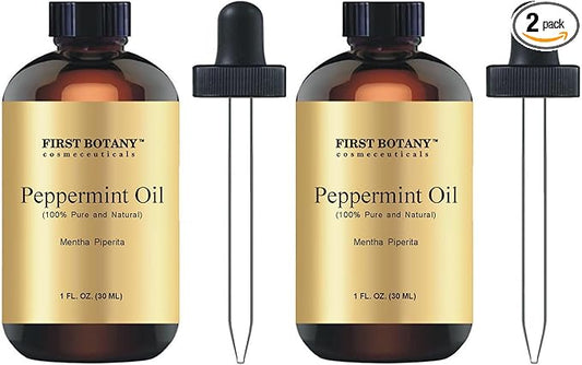 First Botany, 100% Pure Peppermint Oil - Premium Peppermint Essential Oil for Aromatherapy, Massage, Topical & Household Uses - 1 fl oz (Pack of 2)
