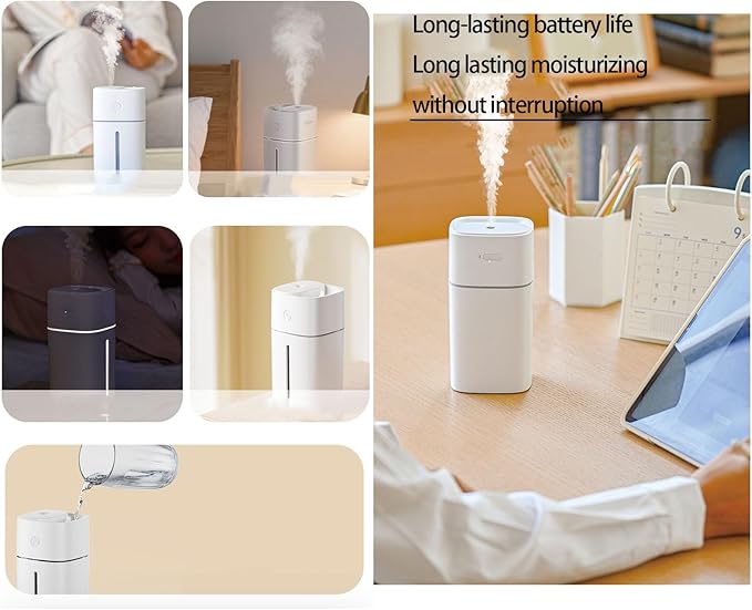 Portable Cordless Car Humidifier with Led Light and Usb C Rechargeable Design for Home Travel Use Portable Diffuser Rechargeable