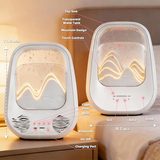 8-in-1 White Noise Sound Machine with Aroma Diffuser, Rain Sound Machine for Sleeping, Stress Relief, Waterfall Sound Machine Night Light Timer for Bedroom Office Home Decor, Cream