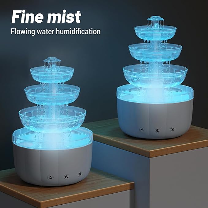 Luocute Fountain Diffuser Prevent Dry Burning, 5h Multifunctional Air Humidifier, Essential Oil, Water Fountain, 500ml Capacity, Quiet for Desk Bedroom Living Room