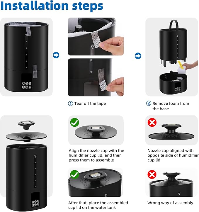 Coolfiqu 6L Humidifiers for Bedroom Large Room Home, Cool and Warm Humidifier for Plants Mist Top Fill Desk Humidifier Essential Oil Diffuser, Quiet Humidifiers with Adjustable Mist,360°Nozzle-Black