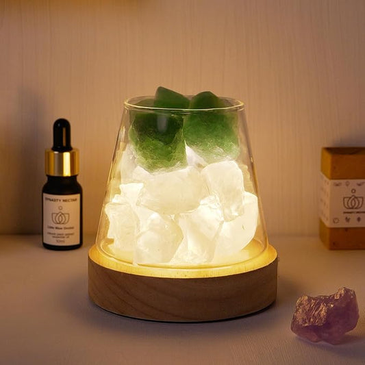 Runyangshi Crystal Night Lamp Natural Green Fluorite Clear Quartz Crystal and Healing Stones Aroma Ambient Light with Remote Control - USB Port 7 Colours Dimming Mode for Bedroom Home Decor Gift