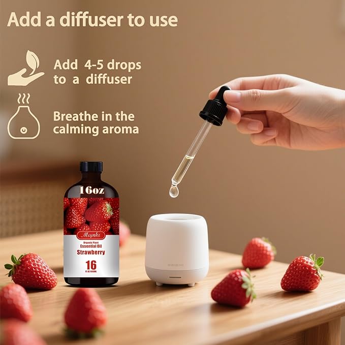 Strawberry Essential Oil – MLYNKL Strawberry Oils 16.33 fl oz for Diffusers, Humidifiers, Massage, DIY Candles, Soap, Cleaning, Home, Yoga, Office, Gifts - 490 ml