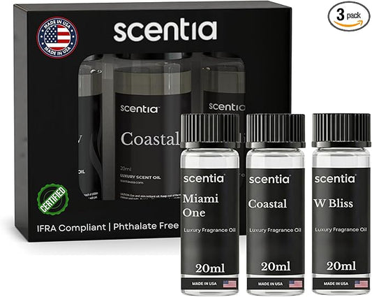 Scentia Hotel Essential Oils 3-Pack - Miami One, Coastal & W Bliss Luxury Aromatherapy Diffuser Oils - 3x20ml