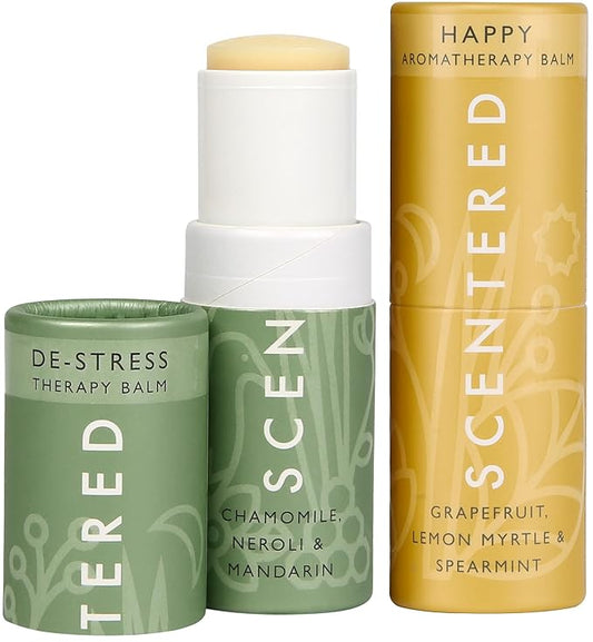 Scentered Aromatherapy Balm Sticks for Stress Relief & Positivity - Roll On Essential Oil Blends of Grapefruit, Lemon, Chamomile - Aromatherapy Gifts for Women - De-Stress & Happy