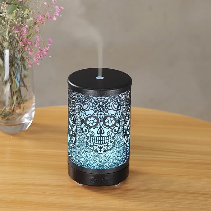 Skull Aromatherapy Diffuser, 100ML Essential Oil Diffuser Cool Mist Humidifier, with Remote Control Waterless Auto Off, for Bedroom, Office, Living Room (Black)