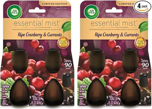 Air Wick Essential Mist – Twin Refill Ripe Cranberry & Currants,2 Refills,(Pack of 2)
