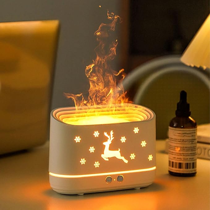Flame Pattern Air Diffuser Humidifier, Large 300ml Capacity Quiet Mist Maker with Dual Spray Modes, Flame Effect LED Light for Home Office Bedroom Decoration