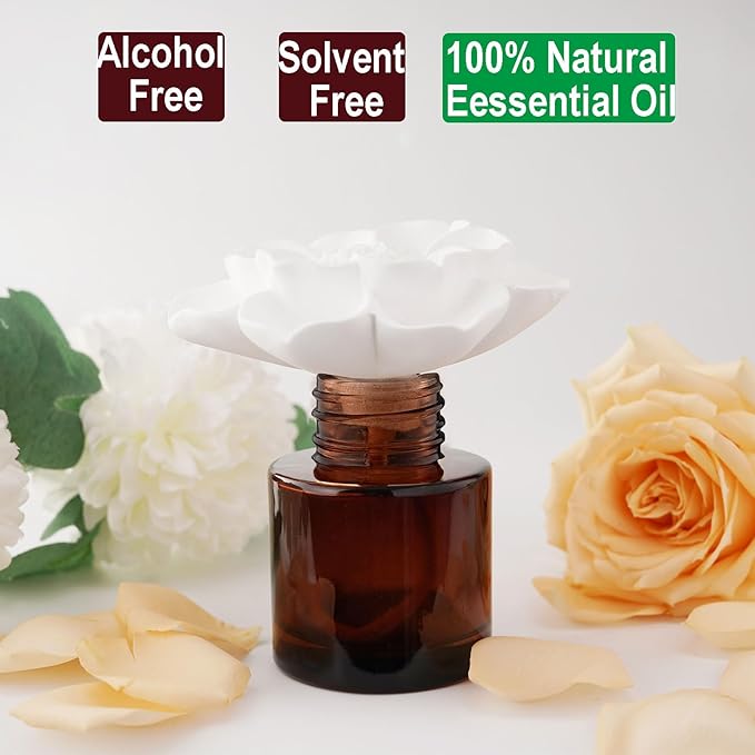 Room Scen Gift Set, Essential Oil Magnolia Breeze (1.7 fl.oz|50ml) and Diffuser, 60-Days Natural Air Freshener Non-Toxic Strong Fragrance Big Flower Diffuser Make Home Smell Good