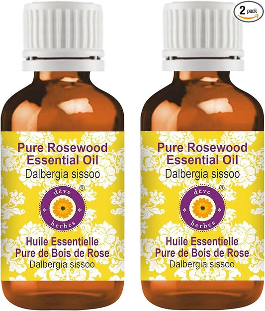 Deve Herbes Pure Rosewood Essential Oil (Dalbergia Sissoo) Steam Distilled (Pack of Two) 100ml X 2 (6.76 oz)