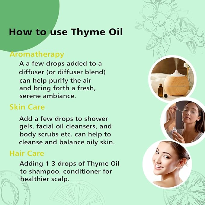 GM Gumili Thyme Oil - 100% Pure Essential Oil for Skin, Hair, Diffuser & DIY Crafts - 10mL Natural Herbal Scent