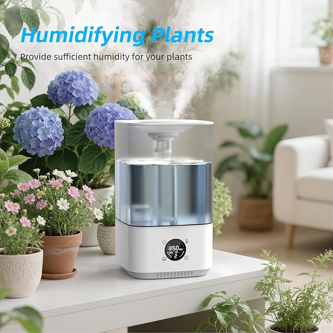 PKBD 6L Humidifier for Bedroom Large Room Home, 800ft² Wide Coverage, 26dB Quiet,Easy Top Fill, Quickly & Evenly Humidify, Real-Time Humidity Monitoring and Anti-dry Burn, White