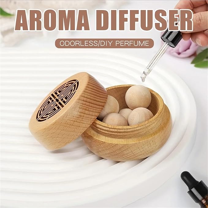 2set Ancient Portable No Perfume DIY Fragrance Wooden Box Aroma Diffuser Decorations Items Living Room Bedroom Car Home Accessories(Wood Balls in Box)