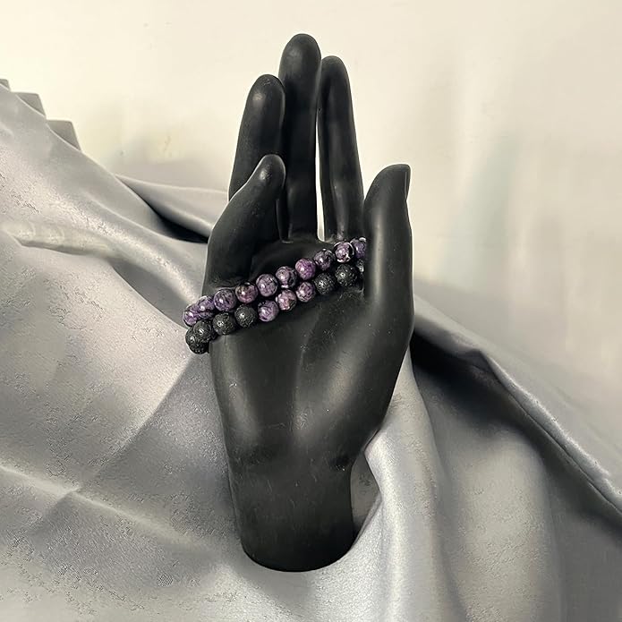 FORUBUS 2Pcs Lava Rock Beaded Bracelet Set – Essential Oil Diffuser Jewelry with Natural Stone Beads for Aromatherapy, Yoga, Meditation, and Stress Relief, Stretchy Bracelets for Women Men