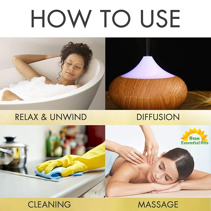 Sun Essential Oils - Vanilla Essential Oil 8 oz with Dropper for Diffuser, Skin, Hair, Humidifier & Aromatherapy Massage, Scent for Candle, Lotion & Soap Making & Room Freshener