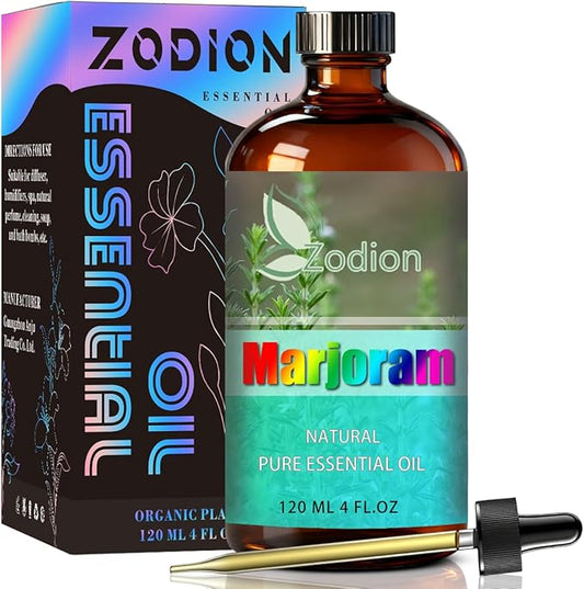 Marjoram Essential Oil, 4 fl oz (120ml) - ZODION Marjoram Fragrance Oil for Diffuser, Massage, Humidifier, DIY Candle, Soap Making, Home, Bath, Yoga