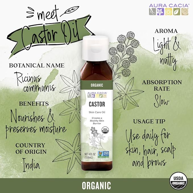 Aura Cacia Organic Castor Skin Care Oil | GC/MS Tested for Purity | 118ml (4 fl. oz.)