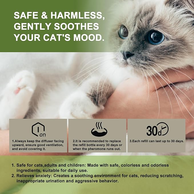 Cat Calming Diffuser, 4-in-1 Pheromone Refills for Anxious Cats, 120-Day Continuous Stress Relief for Multi-Cat Harmony (D)