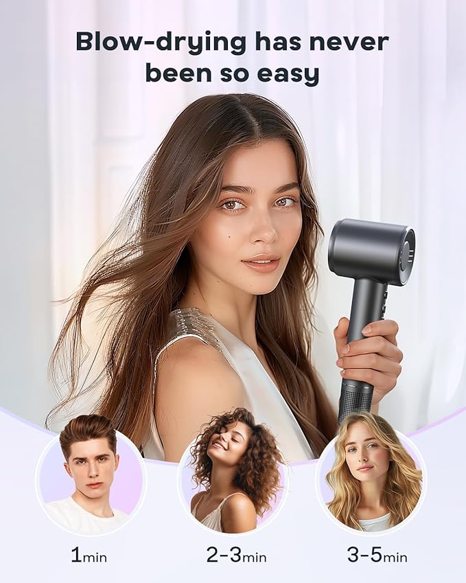 Bopcal Hair Dryer, Ionic Hair Dryer with Diffuser, 150,000 RPM Professional High-Speed Blow Dryer, 500M Negative Ions Fast Drying, Lightweight Low Noise for Curly & Straight Hair, Travel Friendly